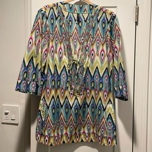 Fabulous Multicolored Feather Print Swim Suit Cover Up ~ HERMANNY by VIX